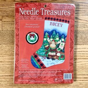 RARE! Needle Treasures Cross Stitch Christmas Stocking Kit, TREES FOR SALE 08570
